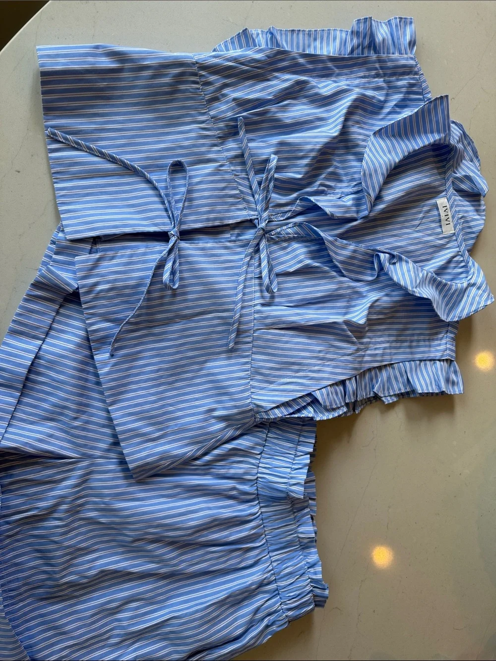 IVIVI Blue Striped Tie-Front Top and shorts Set size L top M bottom